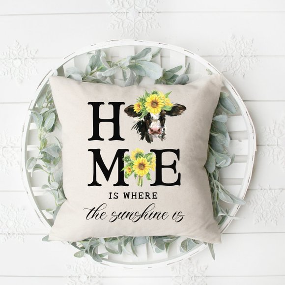 Pillow Cover, Sunflower Cow Home, Indoor/Outdoor - Picture 1 of 3